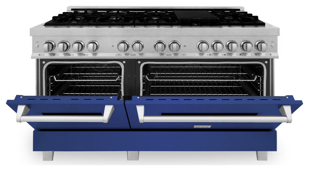 ZLINE 60" Dual Fuel Range, DuraSnow With Blue Matte Door RAS-BM-60