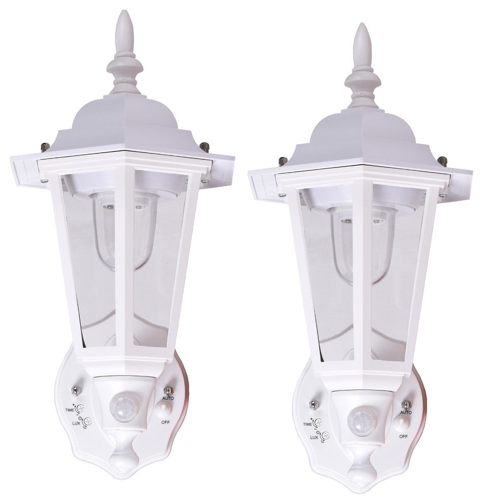 Battery-Powered Motion Activated Plastic LED Wall Sconce, White, Set of 2