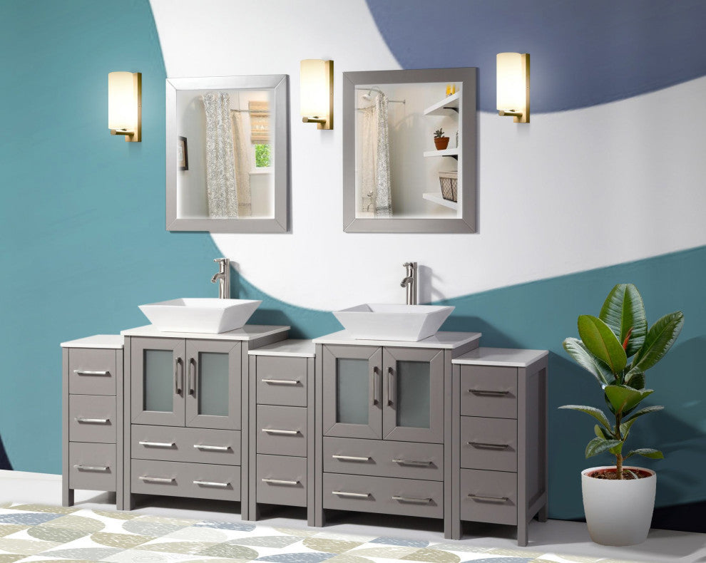 Vanity Art Bathroom Vanity Set With Sink, Gray, 84", Standard Mirror