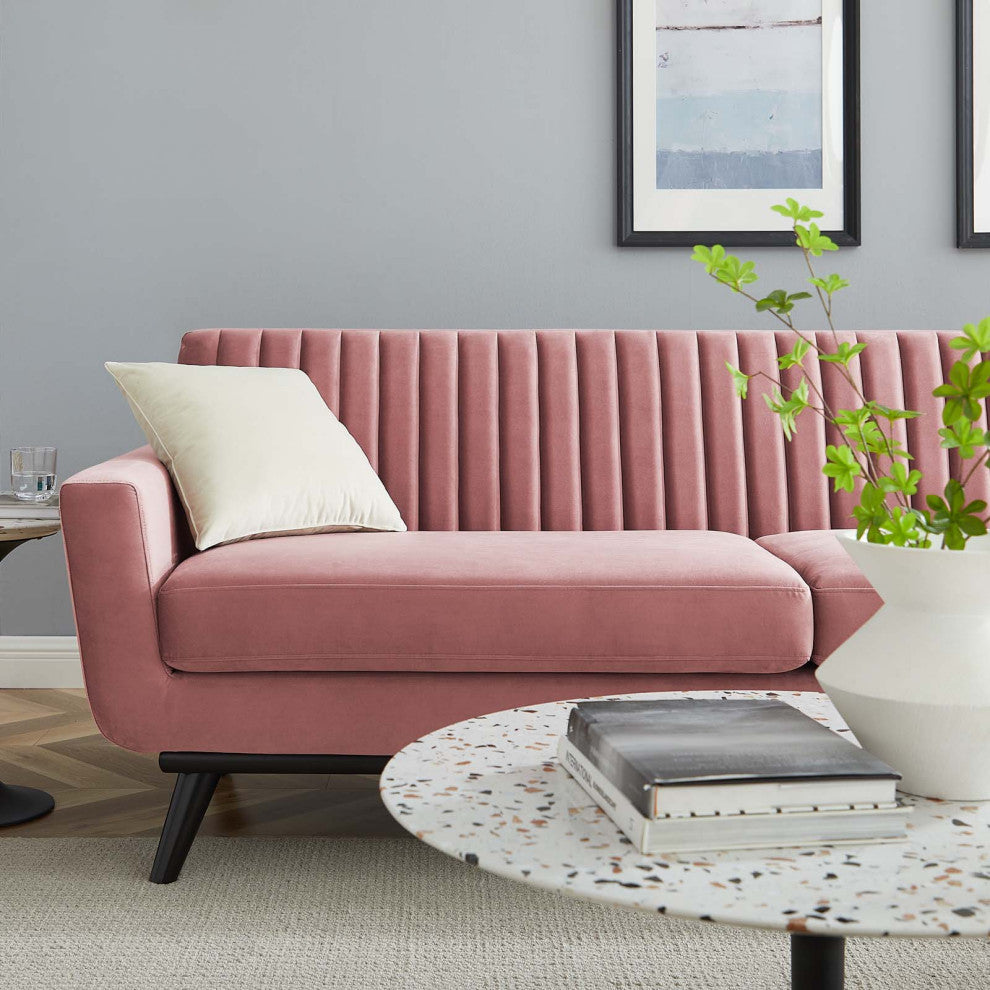 Engage Channel Tufted Performance Velvet Sofa Dusty Rose