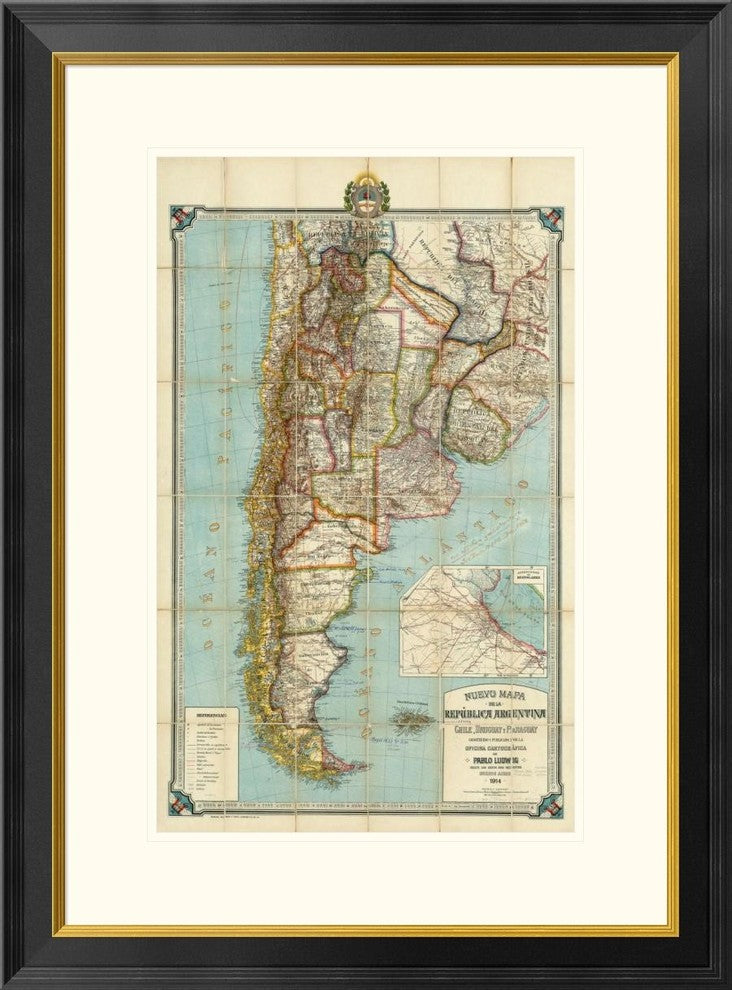 Nuevo Mapa De La Republica Argentina, Chile, Uruguay Y Paraguay, 1914, 24"x32"