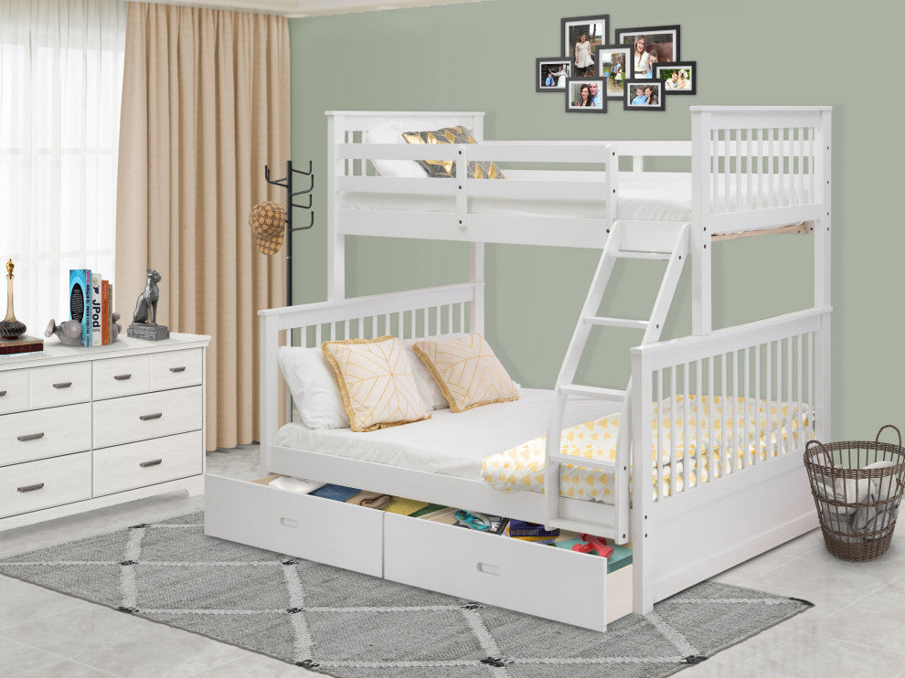 Wood Bed, Two Split Beds, The Both Beds Secure Due To Guard Rails, Linen White