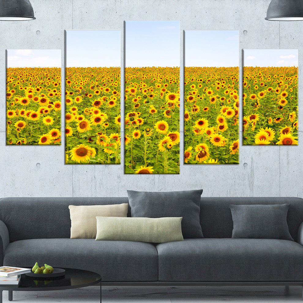 Beautiful Sunflowers Garden, Floral Canvas Art Print, 60"x32", 5 Panels