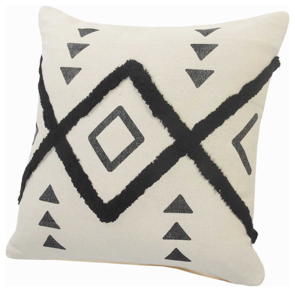 Black and Cream Tufted Geometric Diamond Throw Pillow