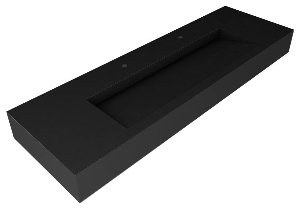 CastelloUSA Pyramid Solid Surface Wall Mounted Ramp Basin Sink, Black, 60", Standard