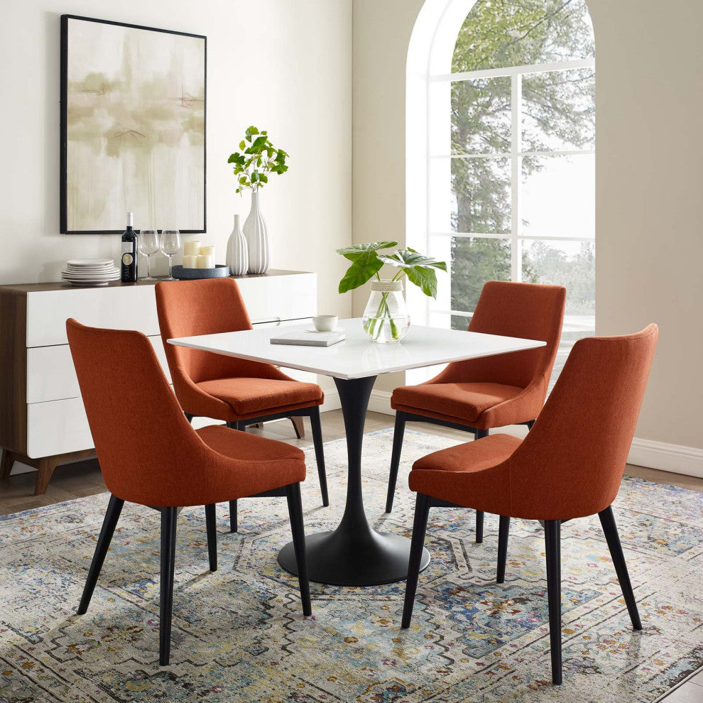 Modern Designer Kitchen Room Square Dining Table, Wood Metal Steel, Black White