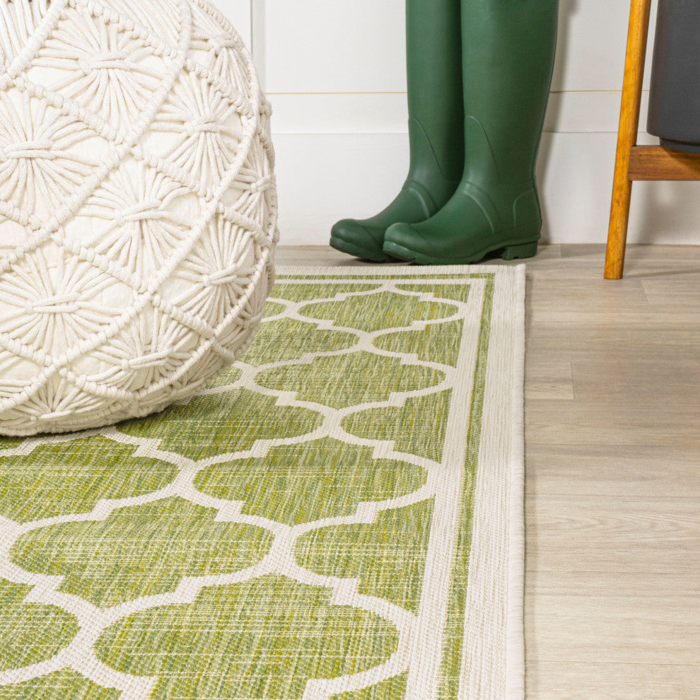 Trebol Moroccan Trellis Textured Weave Indoor/Outdoor, Green/Cream, 8 X 10