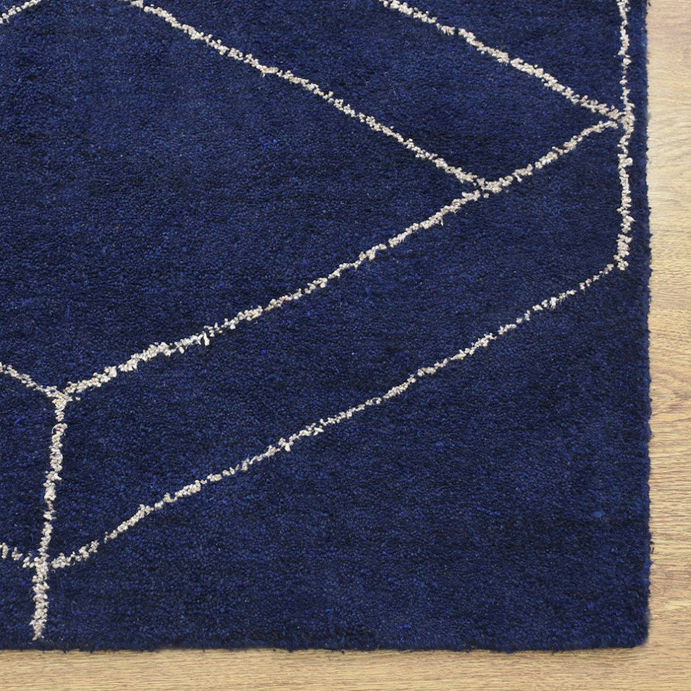 HAND KNOTTED LOOM SILK ECO-FRIENDLY AREA RUGS-Rectangle,Dark Blue,Geometric
