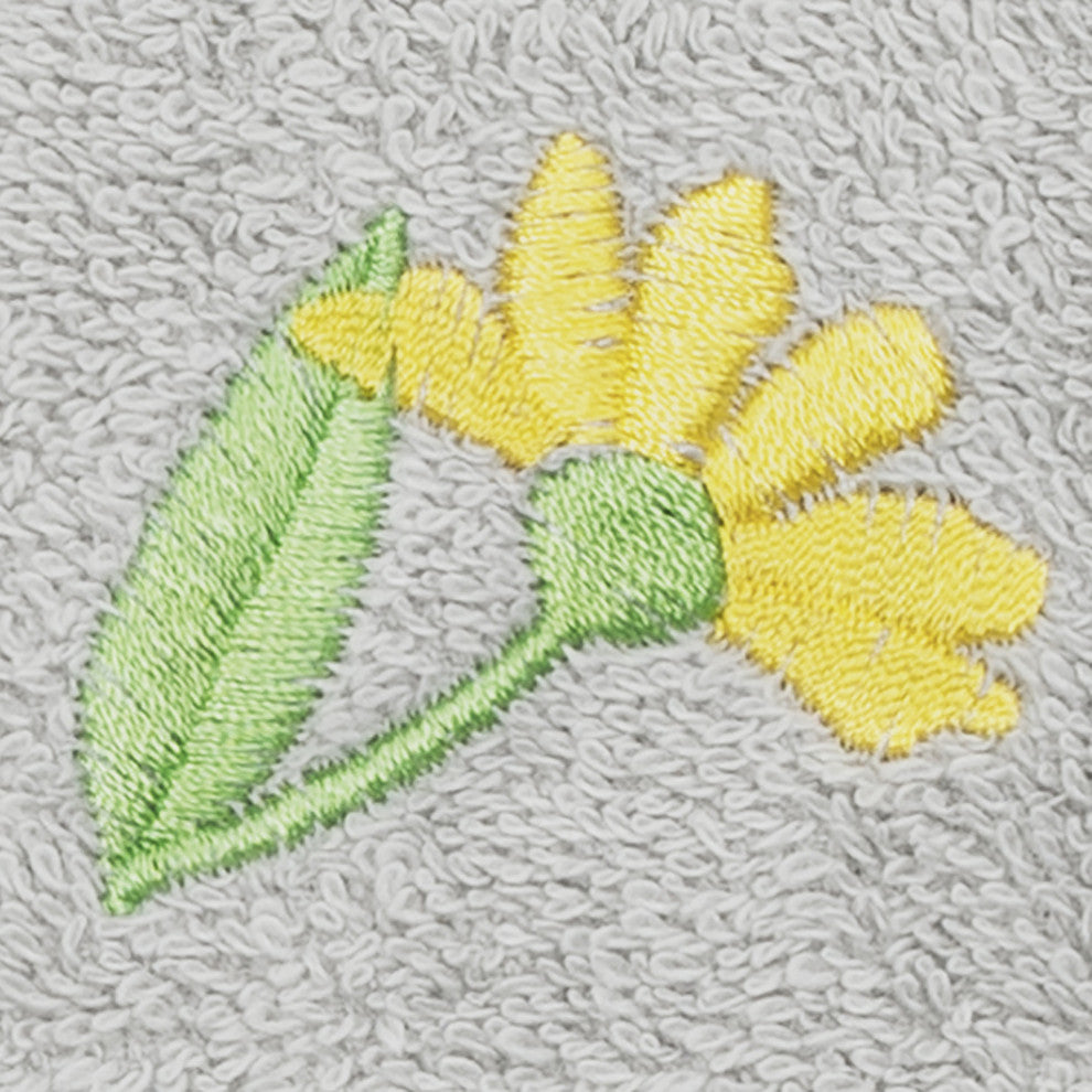Linum Home Turkish Cotton Daisy 3-Piece Embellished Towel Set, Light Gray