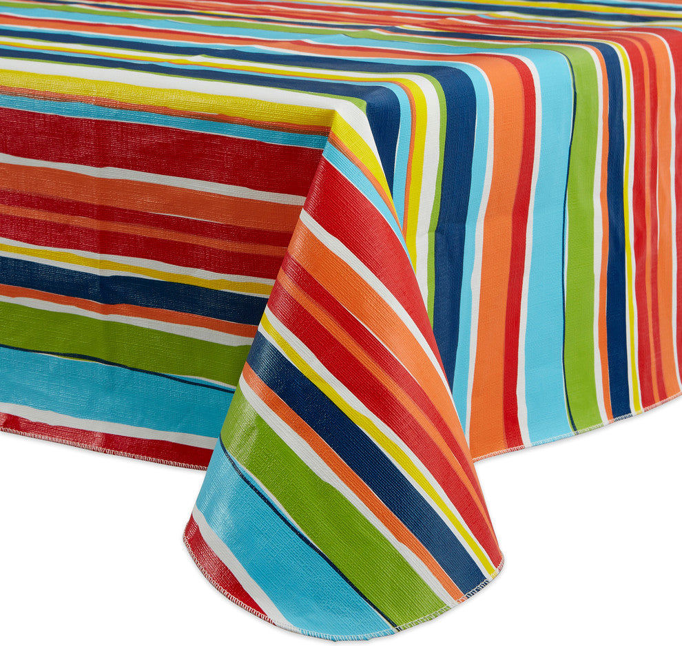 Summer Stripe Vinyl Tablecloth 60X102"