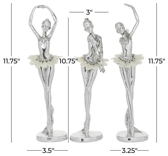 Silver Polystone Glam Dancer Sculptuer, Set of 3