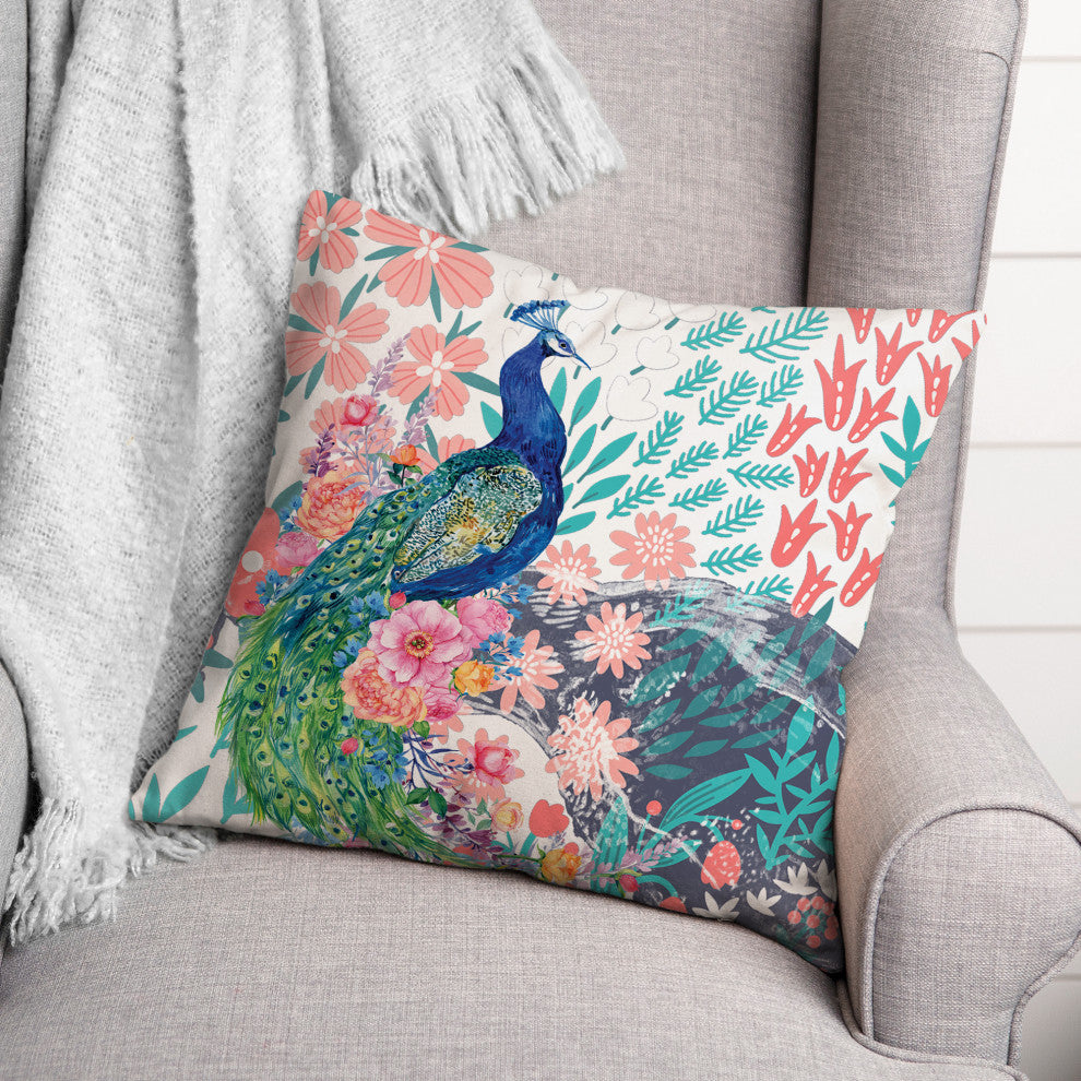 Watercolor Peacock 18x18 Spun Poly Pillow