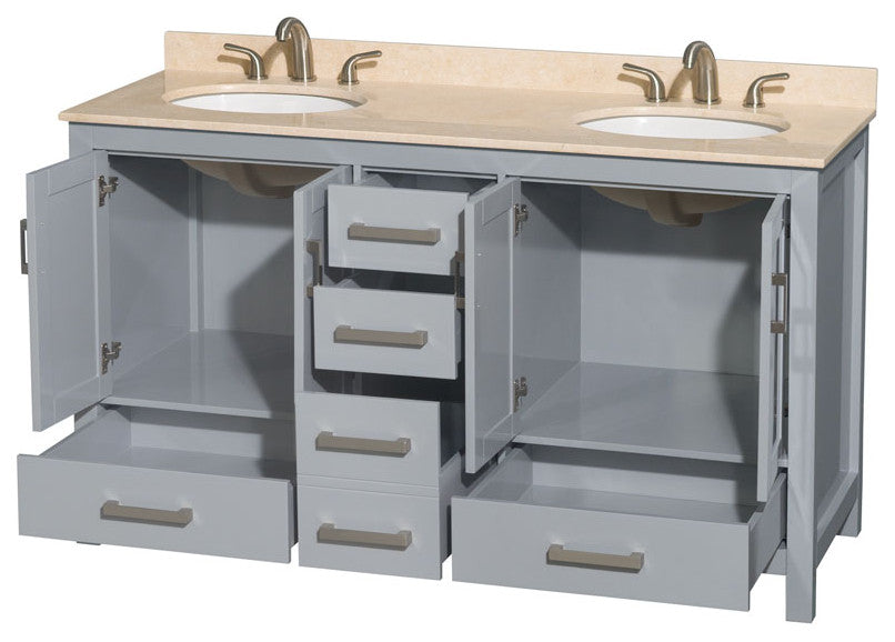 Wyndham WCS141460DGYIVUNOMXX 60 inch Vanity in Gray with Ivory Marble and Round