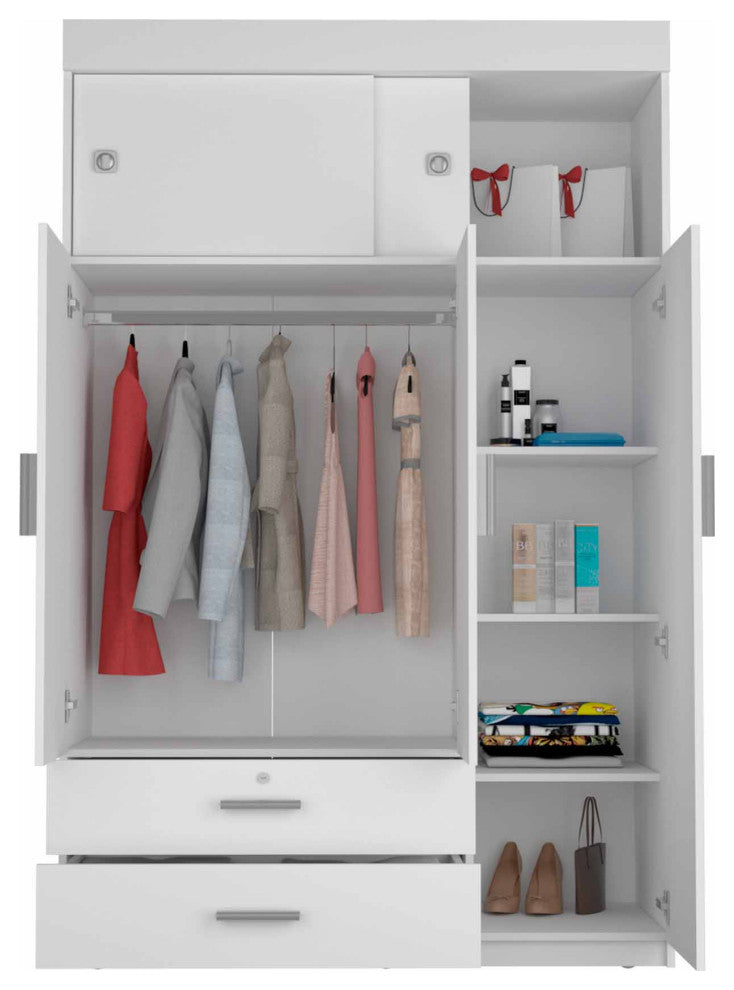 Tucson Modern Bedroom Armoire, with Two Drawers, Three Large Cabinets - White