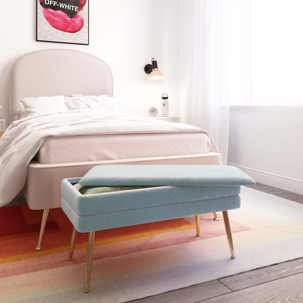 Ziva Sea Blue Velvet Storage Bench - Sea Blue