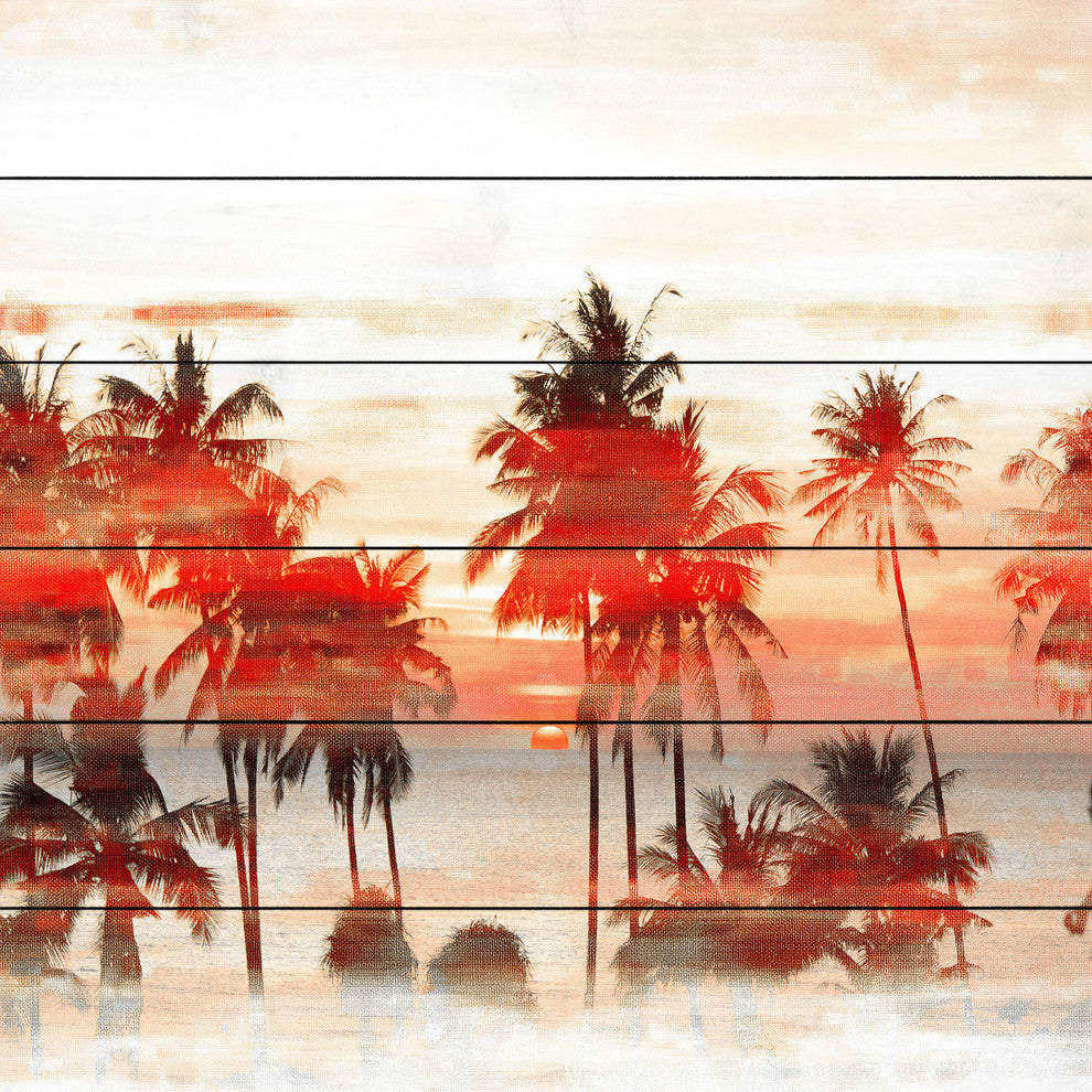 "Glowing Red Palms" Painting Print on White Wood, 24"x24"