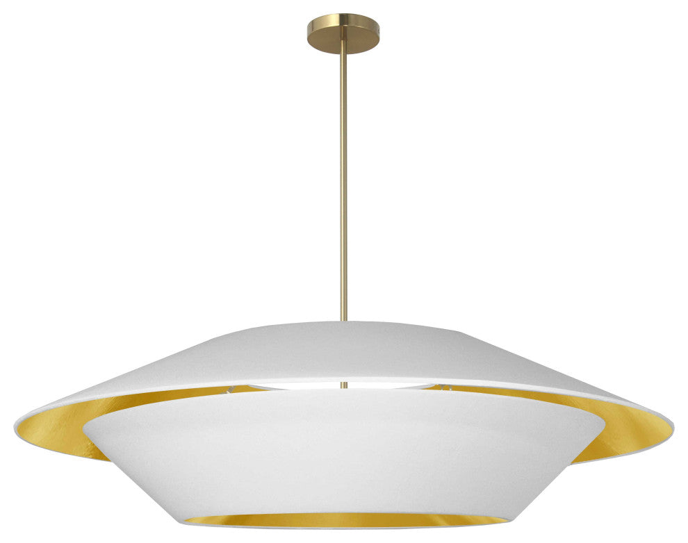 Poseidon Modern 4 Light White Aged Brass Fabric Pendant