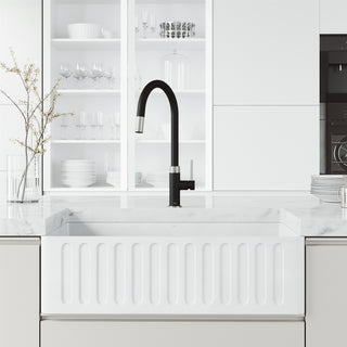 VIGO Bristol 19" H Single Handle Pull-Down Sprayer Kitchen Faucet, Stainless Steel/Matte Black, Without Extras