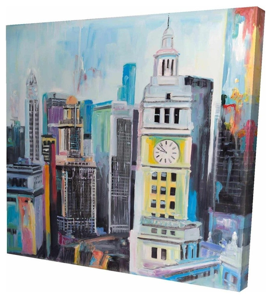 Colorful Cityscape of Manhattan, Fine Art Gallery Wrapped Canvas, 24"x24"