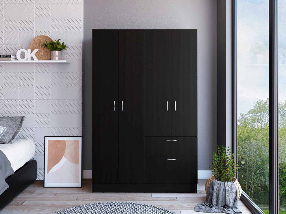 Habana Armoire with 2 Cabinets, Drawer, and Upturned Drawer, Black