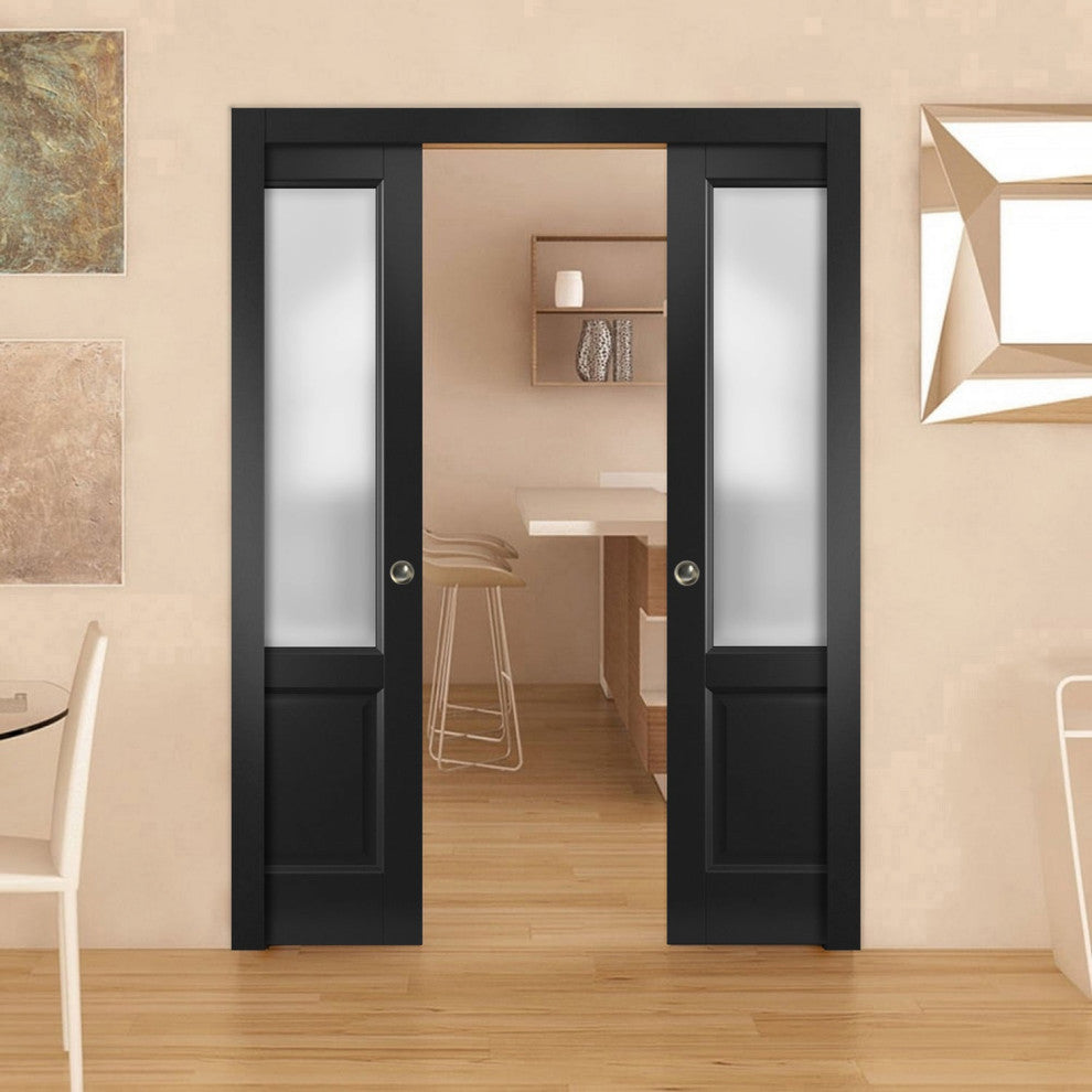 Slab Barn Door 24 x 80, Lucia 22 Black Frosted Glass, Sliding