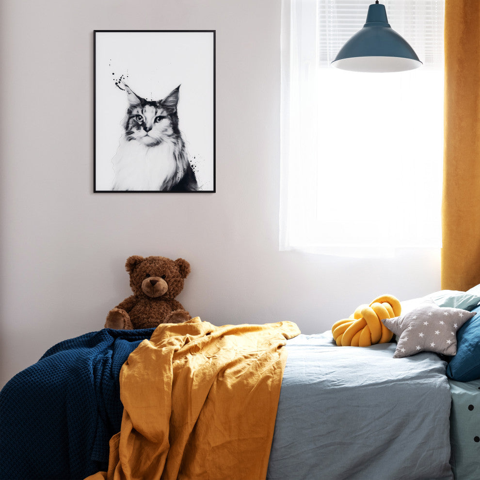 "Siberian Cat" B, W Portraits Printed Art Glass With A Black Aluminum Frame