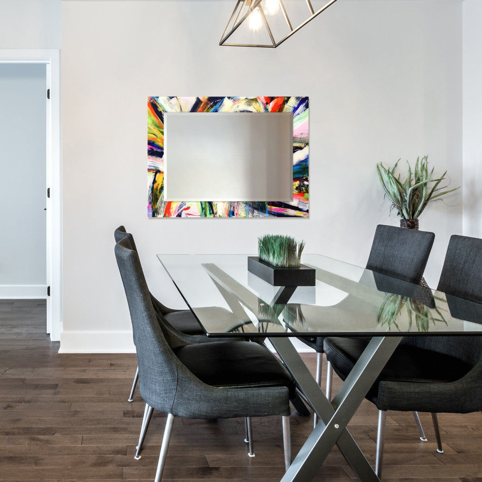 "Rock Star" Beveled Mirror on Printed Abstarct Tempered Art Glass, 40x30"