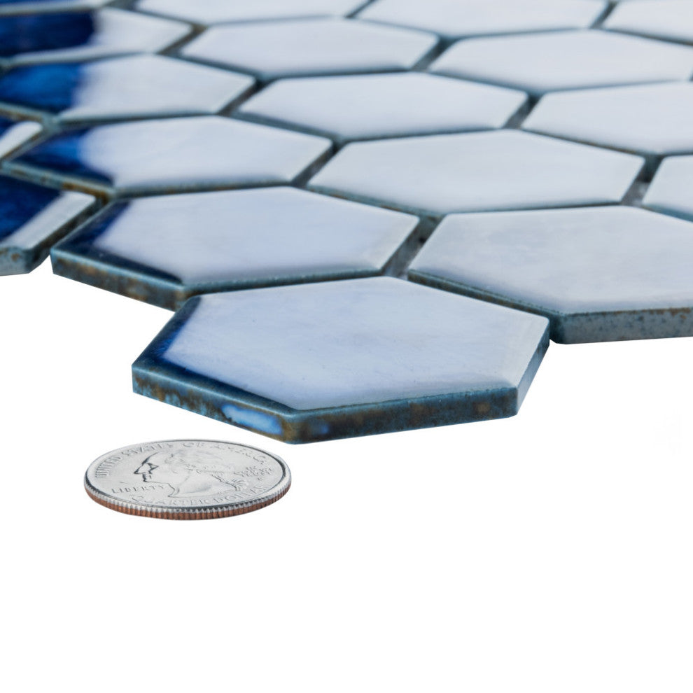 Hudson Due 2" Hex Sapphire Porcelain Floor and Wall Tile