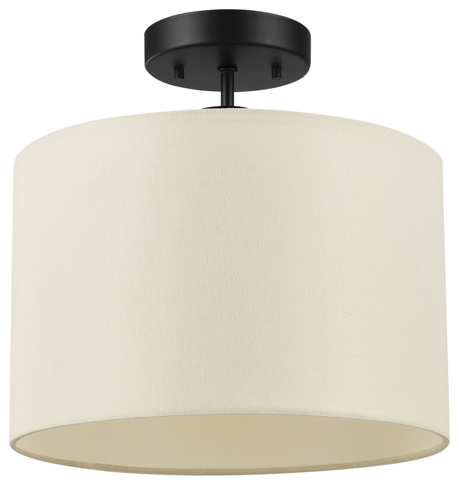 Jonas 1-Light Matte Black Flush Mount Ceiling Light with Beige Linen Shade