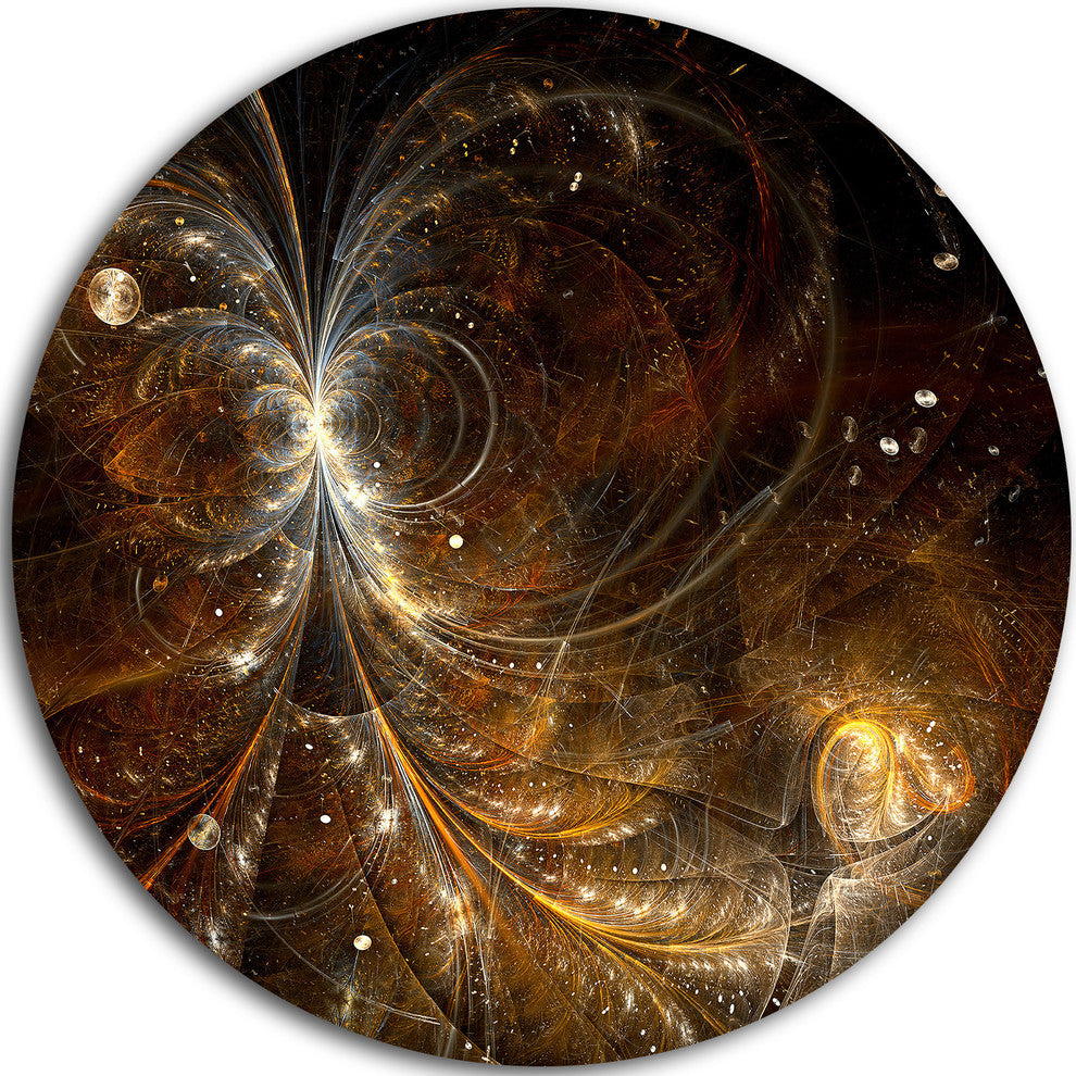 Golden Yellow Digital Art Fractal Flower, Floral Round Wall Art, 36"