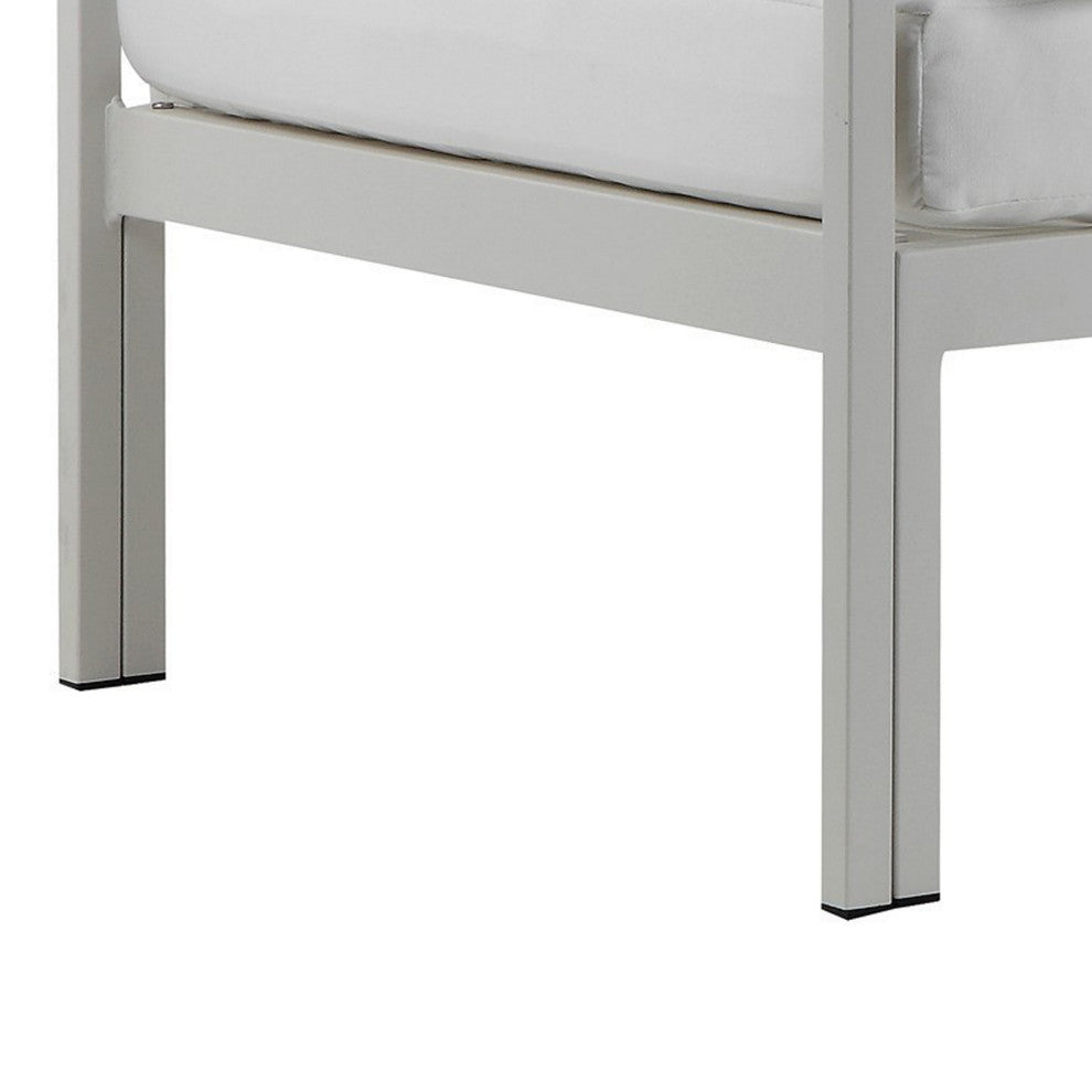 Benzara BM287723 Outdoor Sofa White Water Resistant Fabric, Aluminum Frame