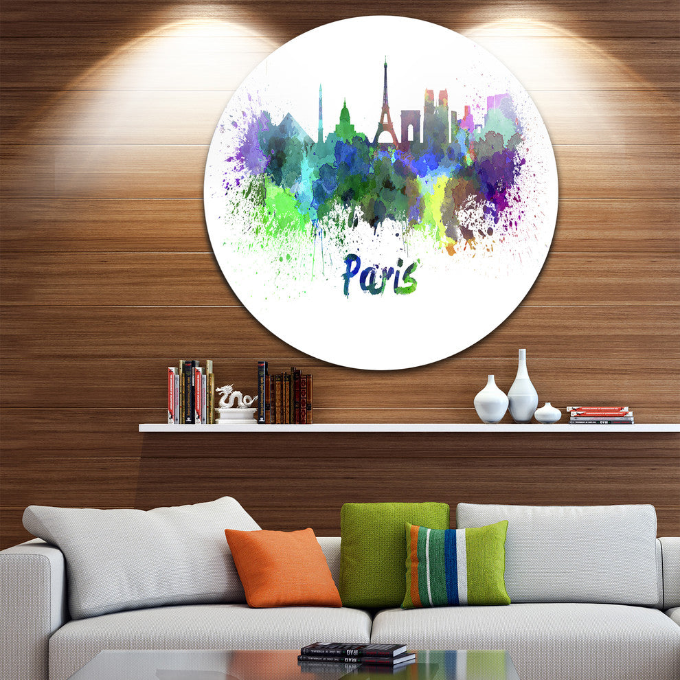 Paris Skyline, Cityscape Disc Metal Wall Art, 23"