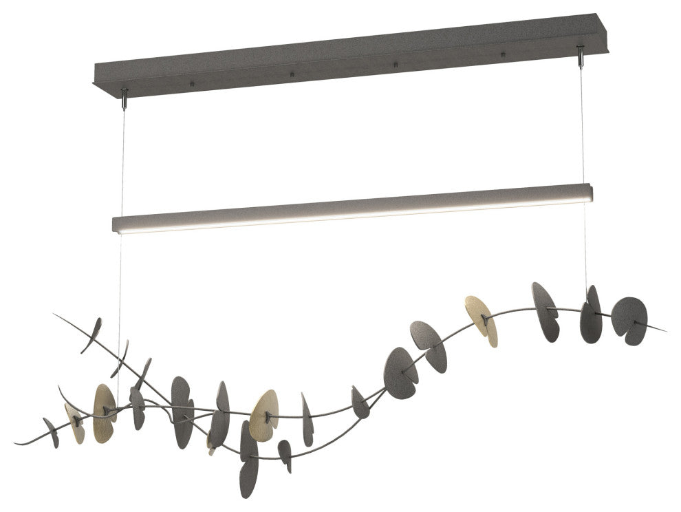 Lily LED Pendant, Natural Iron, Modern Brass, Standard Height