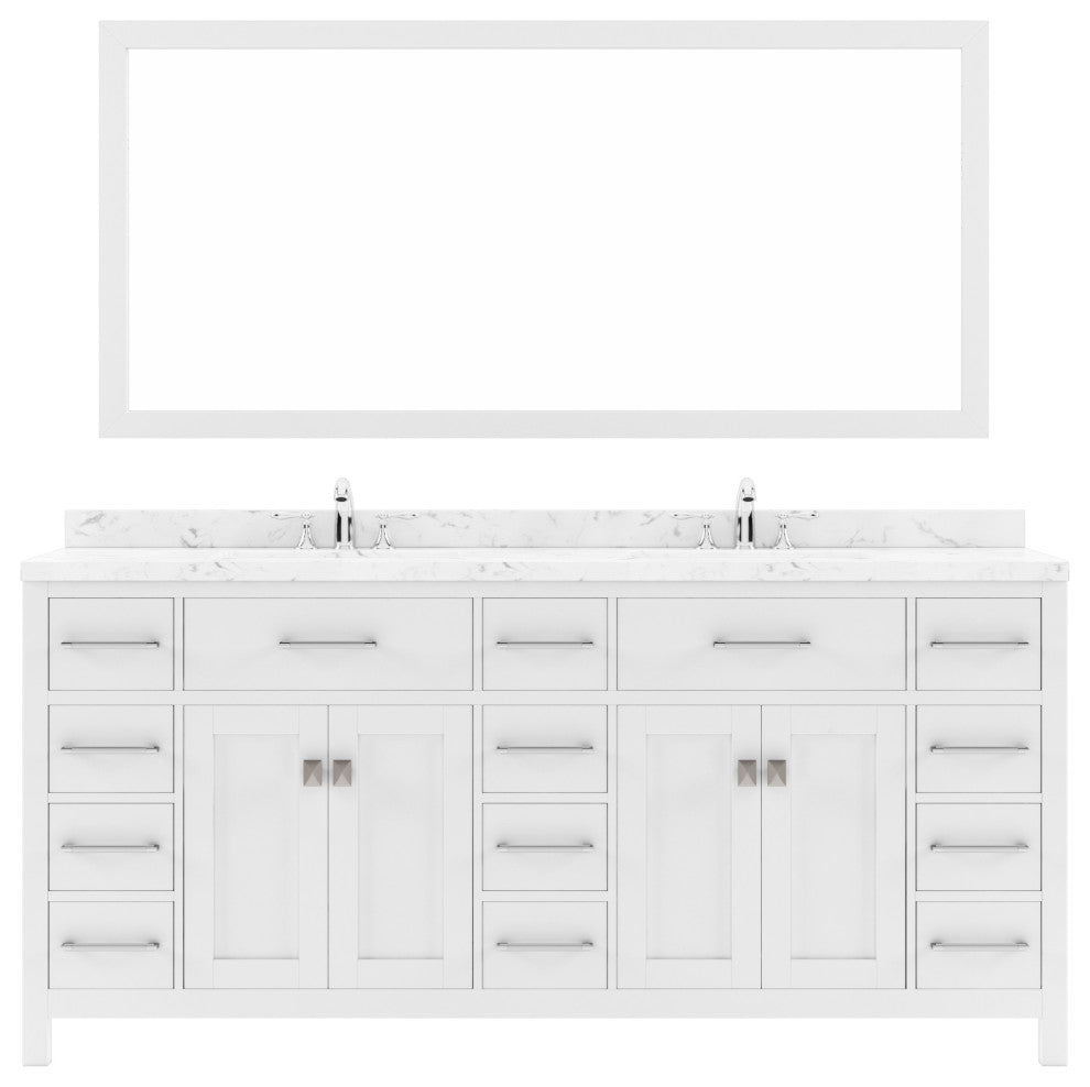 Caroline Parkway 72" Bath Vanity in White with Cultured Marble Quartz Top