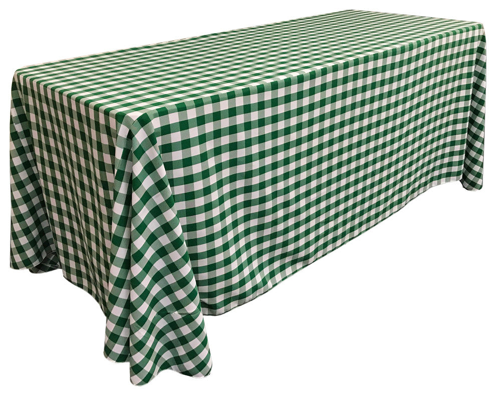 LA Linen Rectangular Gingham Checkered Tablecloth, Hunter Green, 90"x156"