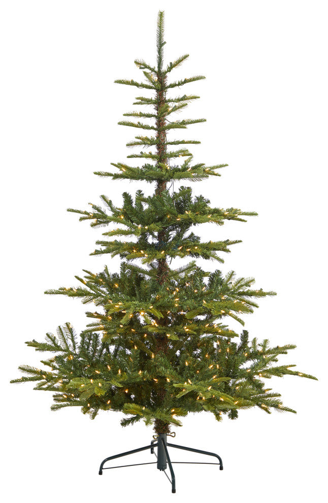 6' Layered Washington Spruce Faux Xmas Tree W/ Clear Lights & Bendable Branches
