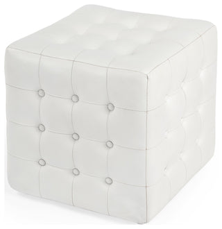 Leon White Leather Ottoman, 6165411