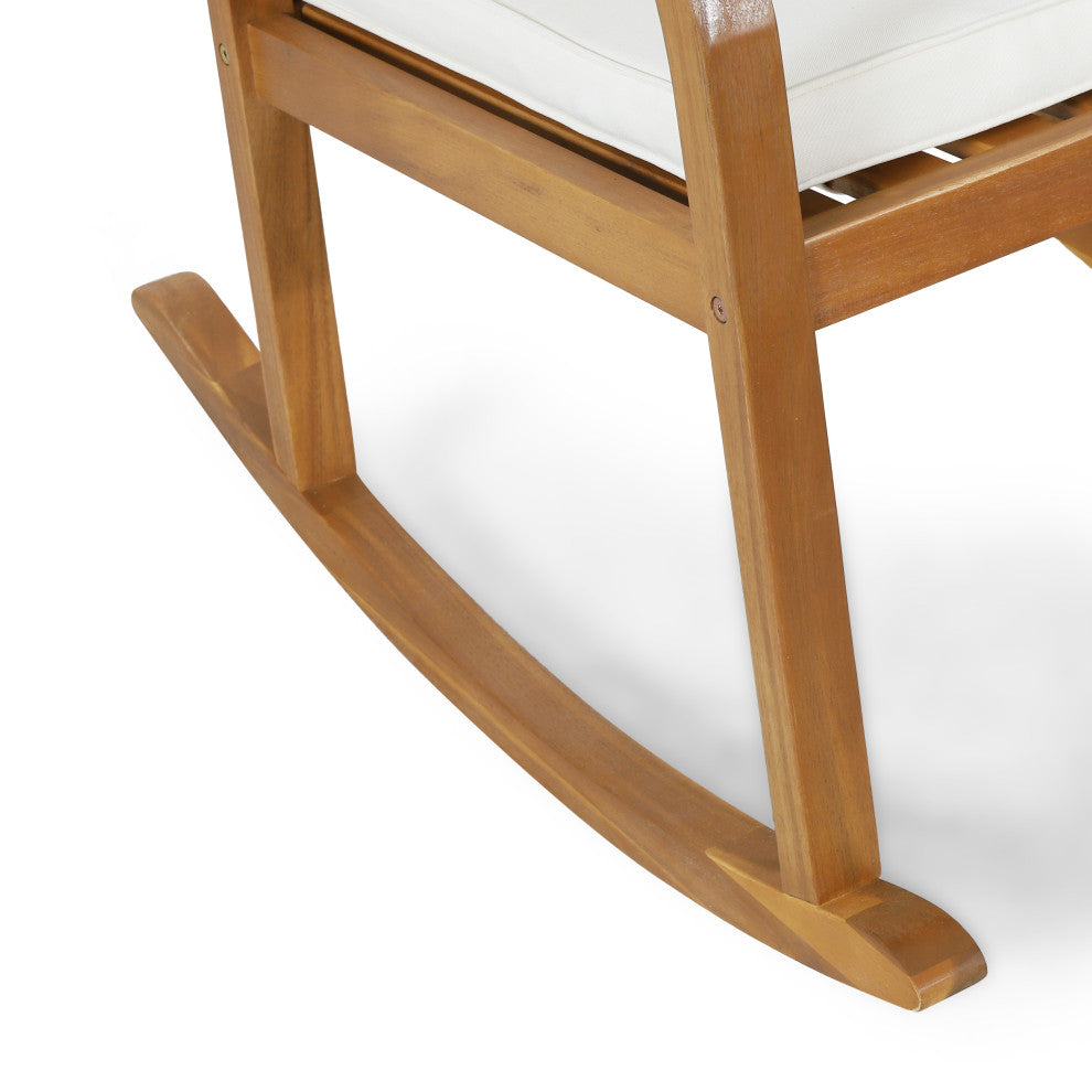 Kessler Outdoor Acacia Wood Rocking Chair With Cushion, Teak and Beige