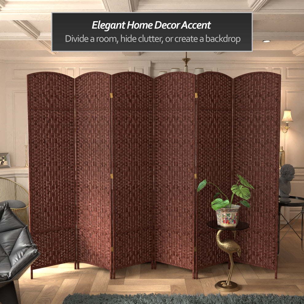 7' Tall Diamond Weave Room Divider, Dark Red, 6 Panels