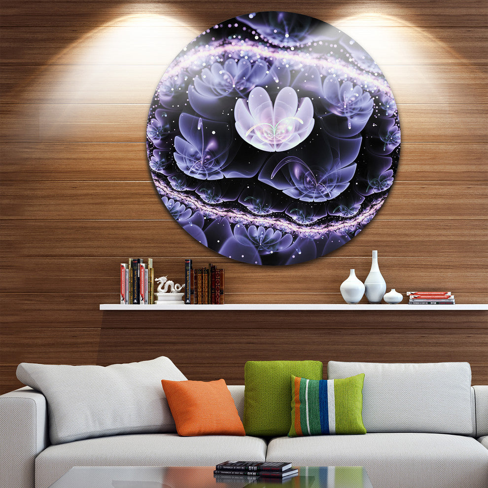 Shiny Fractal Flower With Bokeh Effect, Floral Round Wall Art, 11"