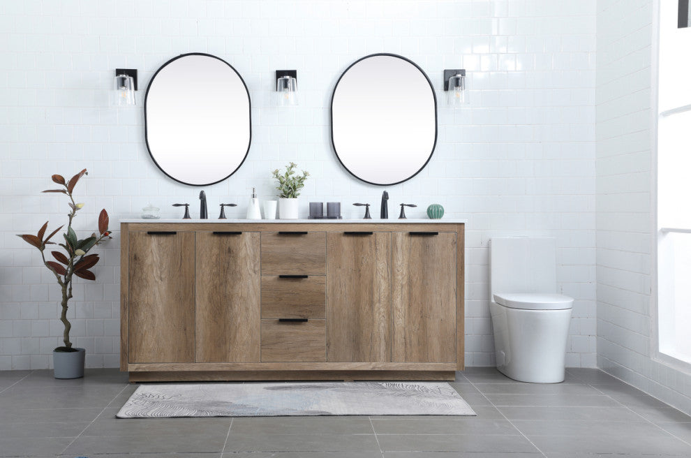 Bethany 72" Double Bathroom Vanity, Natural Oak