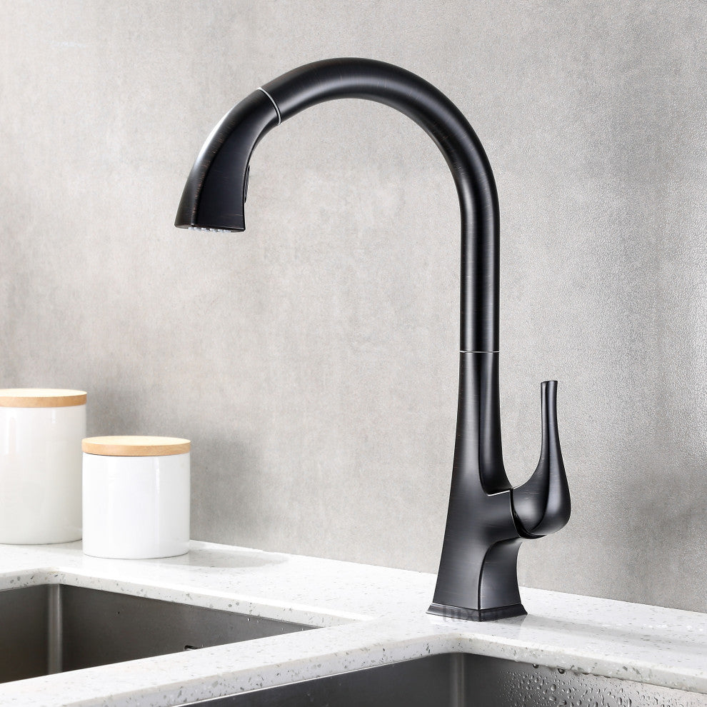 Luxier KTS20-T Single-Handle Pull-Down Sprayer Kitchen Faucet, Oil Rubbed Bronze