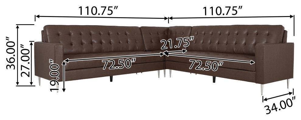 Goliath Contemporary Faux Leather Tufted 5 Seater Sectional Sofa Set
