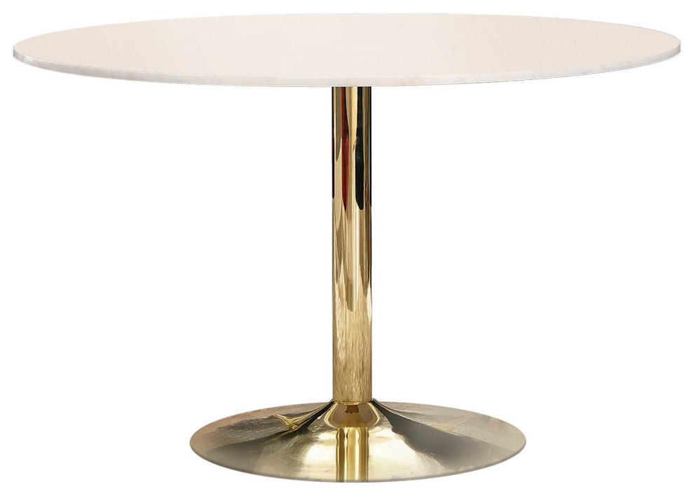 Benzara BM233388 30" Round Marble Top Modern Dining Table, White and Gold