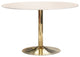 Benzara BM233388 30" Round Marble Top Modern Dining Table, White and Gold