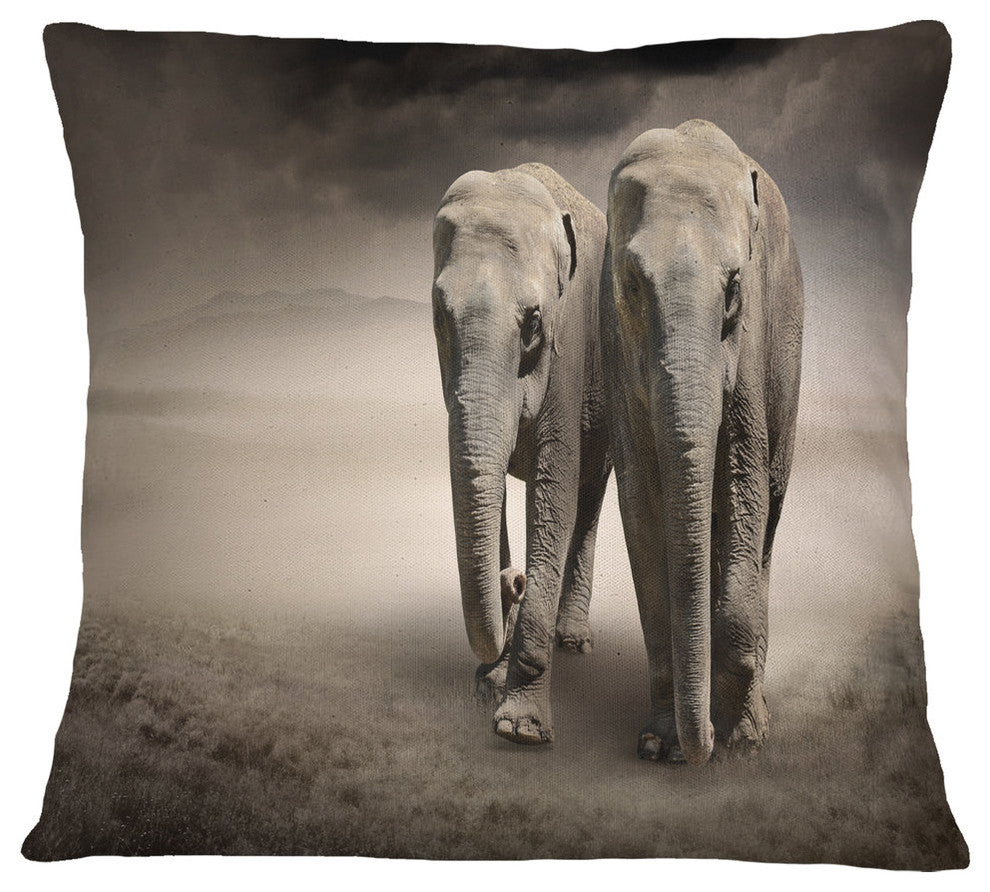 Elephant Pair in Motion Animal Throw Pillow, 16"x16"