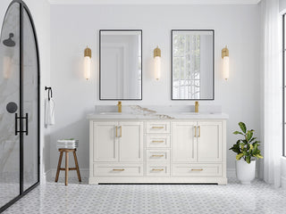 Boston 72" Double Sink Bath Vanity in Alabaster 2" Calacatta Gold