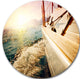 Huge Yacht Sailing Against Sunset, Sea Pier Disc Metal Wall Art, 11"