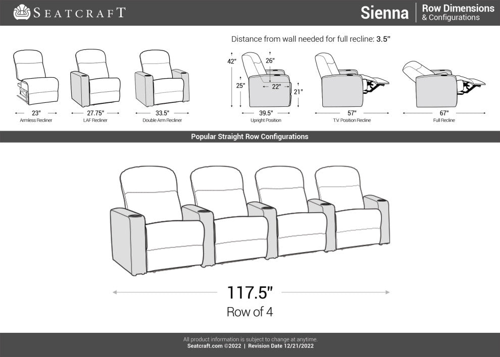Seatcraft Sienna, Brown, Row of 4
