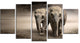 Elephant Pair in Motion, Animal Canvas Wall Art, 60"x32", 5 Panels